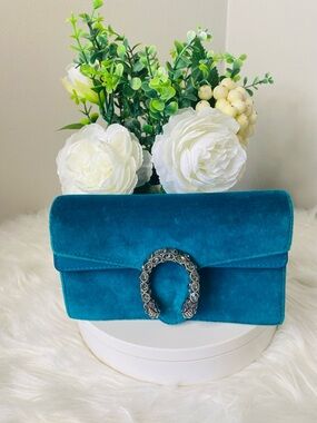 Gucci Dionysus Super Mini Teal Suede bag with Original Hardware.  Authentic.